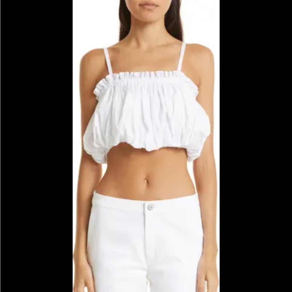 Cinq a sept ivee puffball white cotton crop top